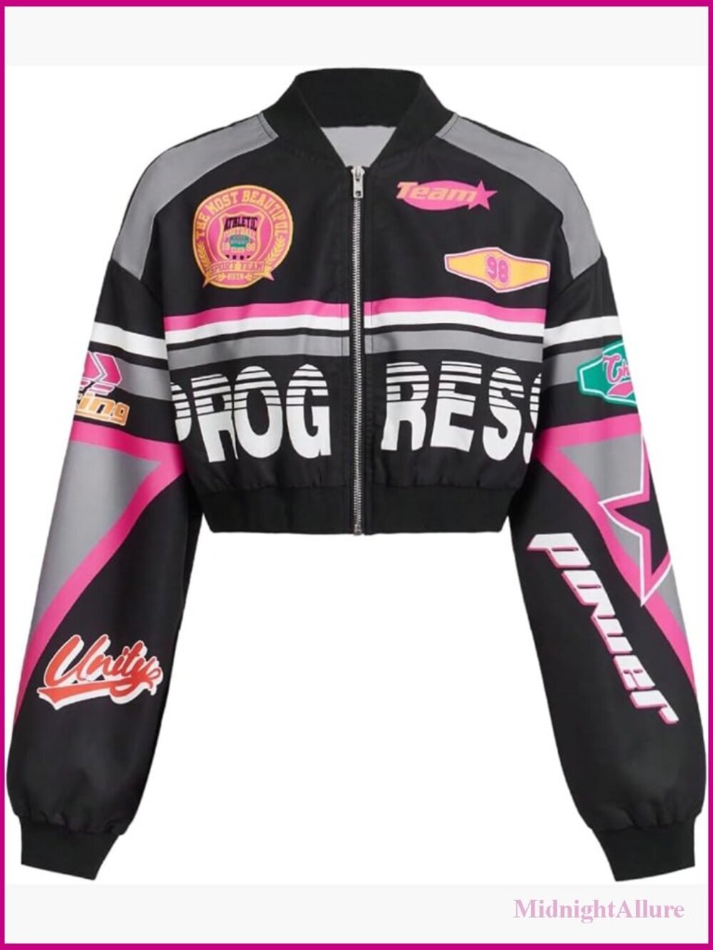 Letter Print Bomber Jacket Long Sleeve Crop Racing Jacket